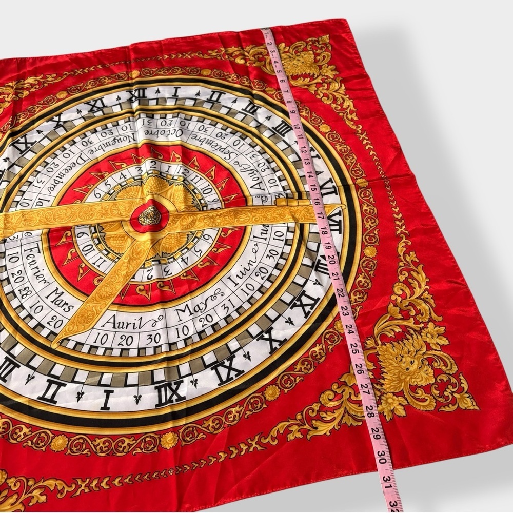 Vintage Calendar Silk Scarf – Roman Numerals & Ornate Baroque Print 30.5” - Picture 4 of 8